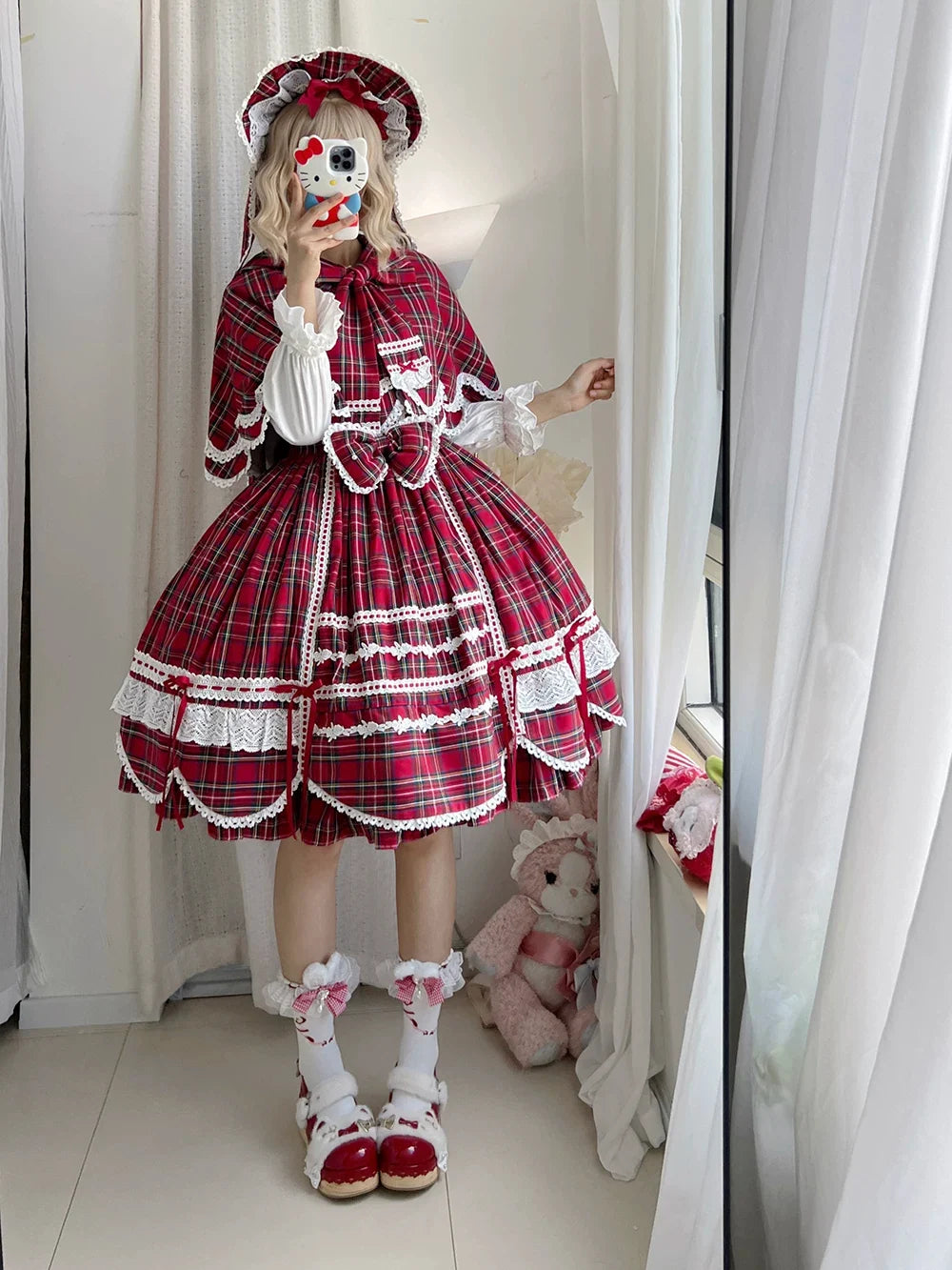 Miss Point - Plaid Petal Bunny - Old School Lolita Plaid JSK Dress, Side Pockets