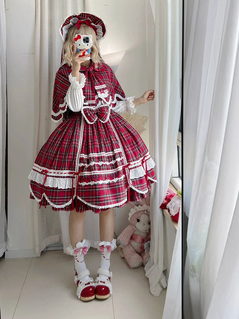 Miss Point - Plaid Petal Bunny - Old School Lolita Plaid JSK Dress, Side Pockets