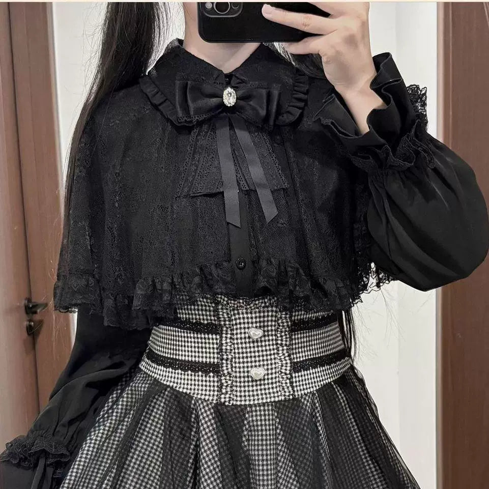 Lolita two-piece sets with lace cape tops, bows, and skirts