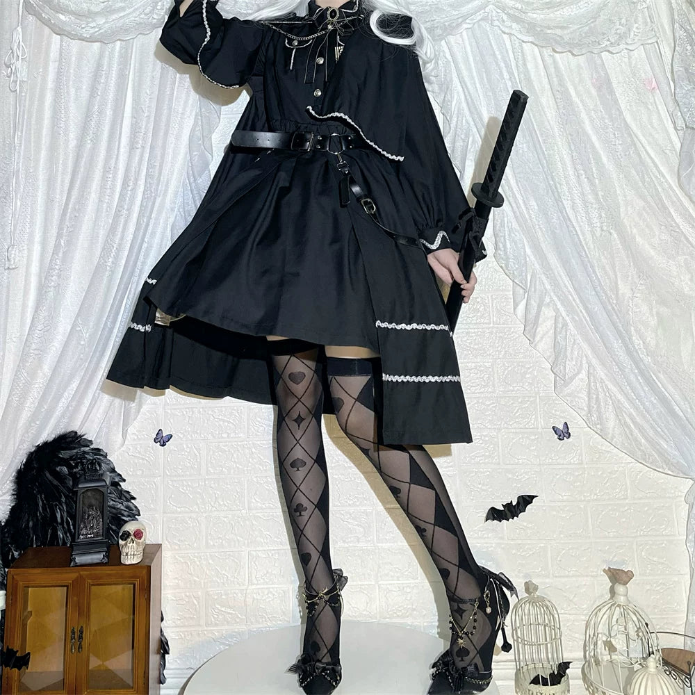 Fantasy Doll - Poker Diamond Grid - Over-the-Knee Socks with Playing-Card Suits
