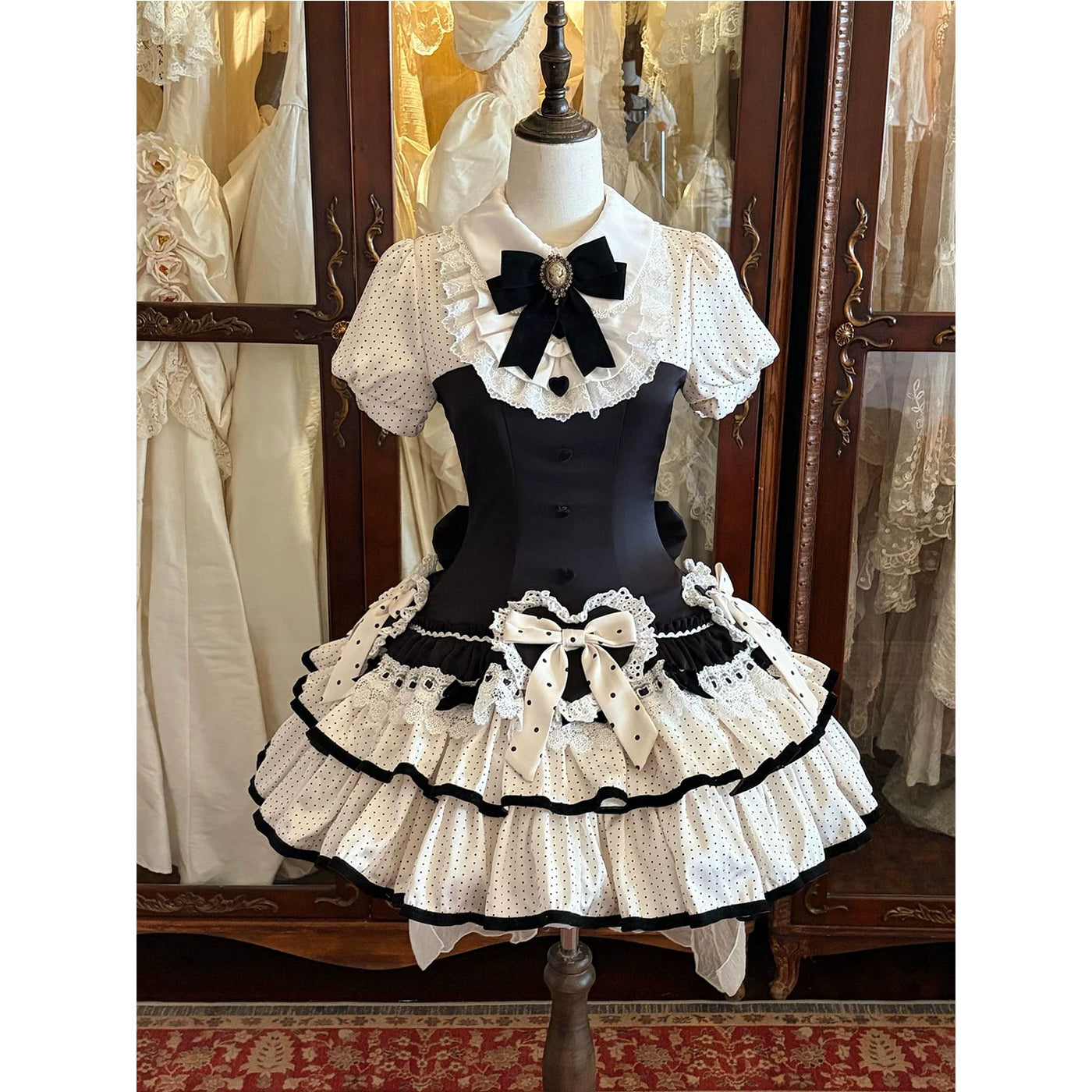 Creamy - Polka-Dot Princess - OP Dress with Layered Skirt and Bow Trim
