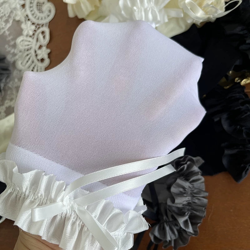 Sock Noble - Gray Ruffle - Over-the-Knee or Mid-Calf Socks with Ruffled Bow Cuffs