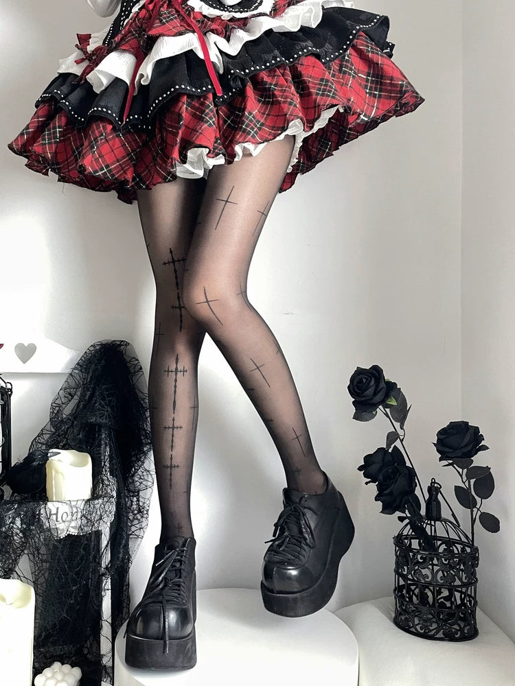 Fantasy Doll - Punk Crosses - Tights with Scattered Cross Print