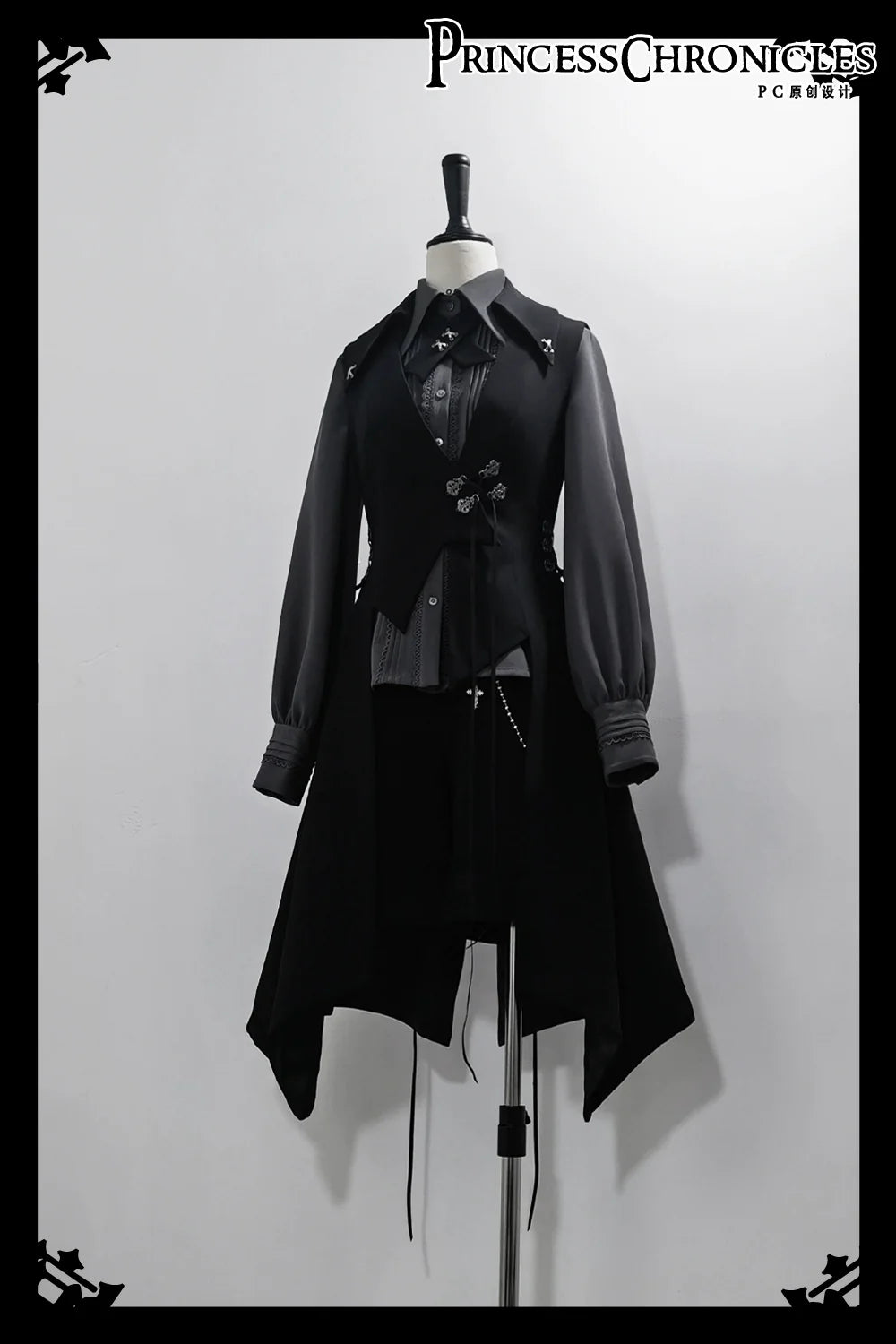 Princess Chronicles - Crimson Ash Zero - Ouji Lolita Vest Handsome Slim Long Black Vest