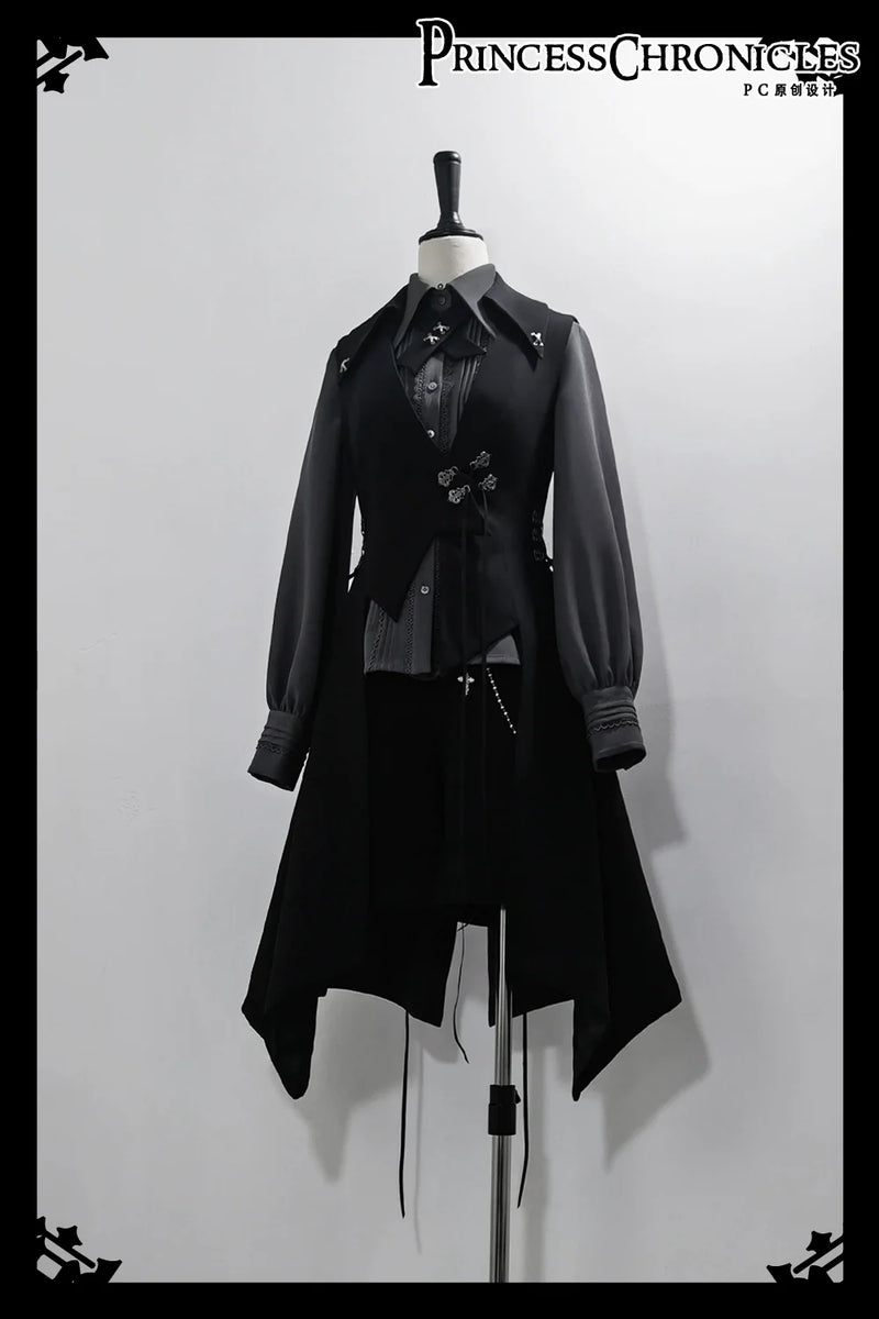 Princess Chronicles - Crimson Ash Zero - Ouji Lolita Vest Handsome Slim Long Black Vest