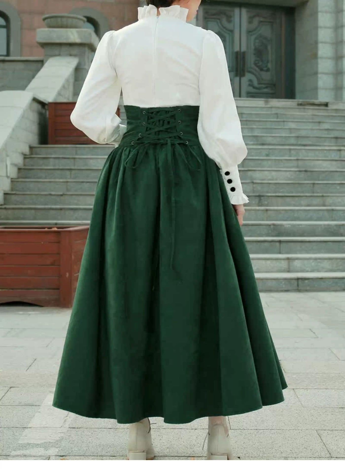 LACE GARDEN - Magic Academy - High-Waist Full Skirt Set with Ruffled Blouse