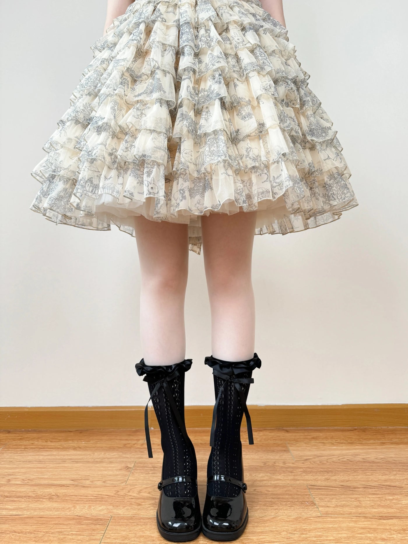 Chubby Bear Tales - Jennifer and Vivian Lace - Black lace socks with ruffled and bow details