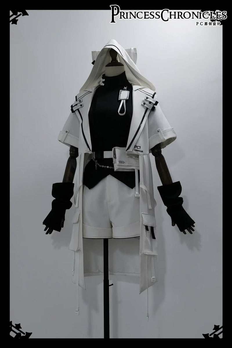 Princess Chronicles - White Cat - Futuristic Style Cool Lolita Pants Suit With Cat Ear Coat