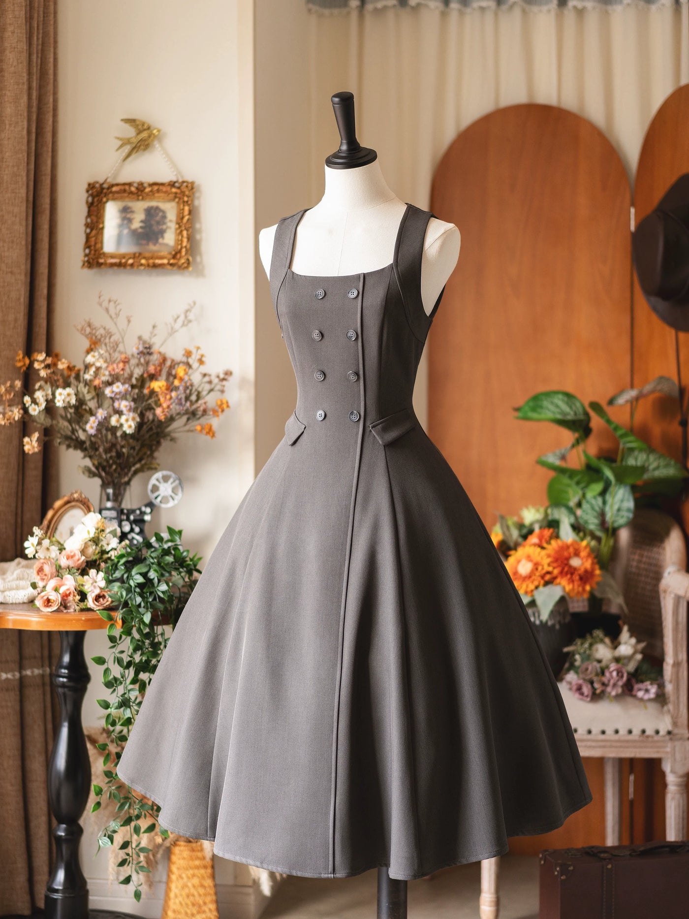 Foggy Forest - Elegant Lolita A-line JSK Dress, Side Pockets Gray JSK Only S