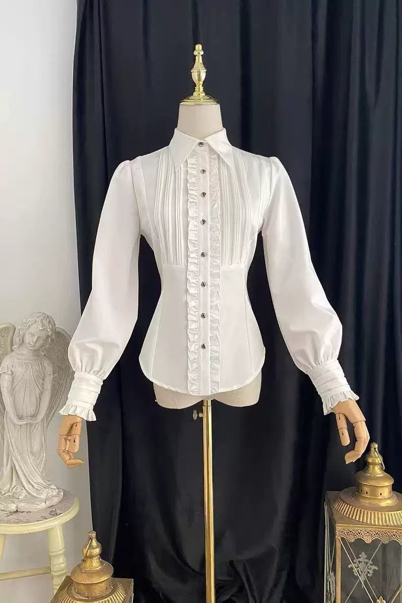 Sweetheart Dream Machine - Ruffle Pintuck - Long-Sleeve Blouse with Pintuck Pleats and Ruffle Trim