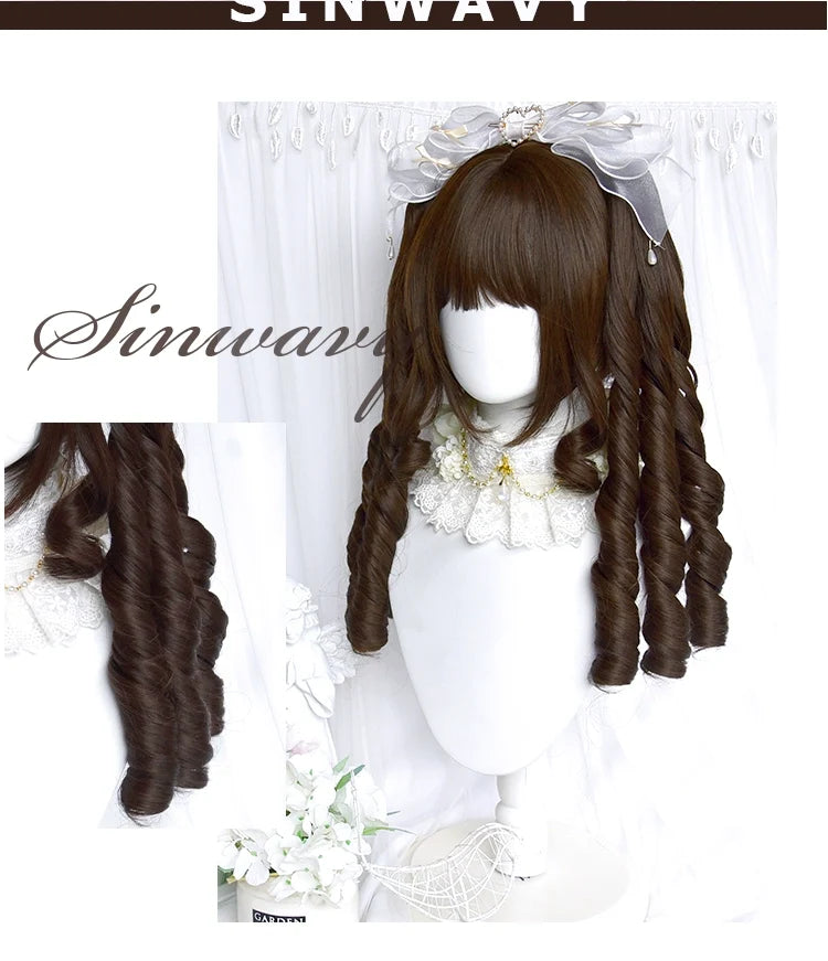 Sinwavy - Fairy Tale Town - Classic Lolita Wig Dark Brown Roman Curly Double Ponytail Wig