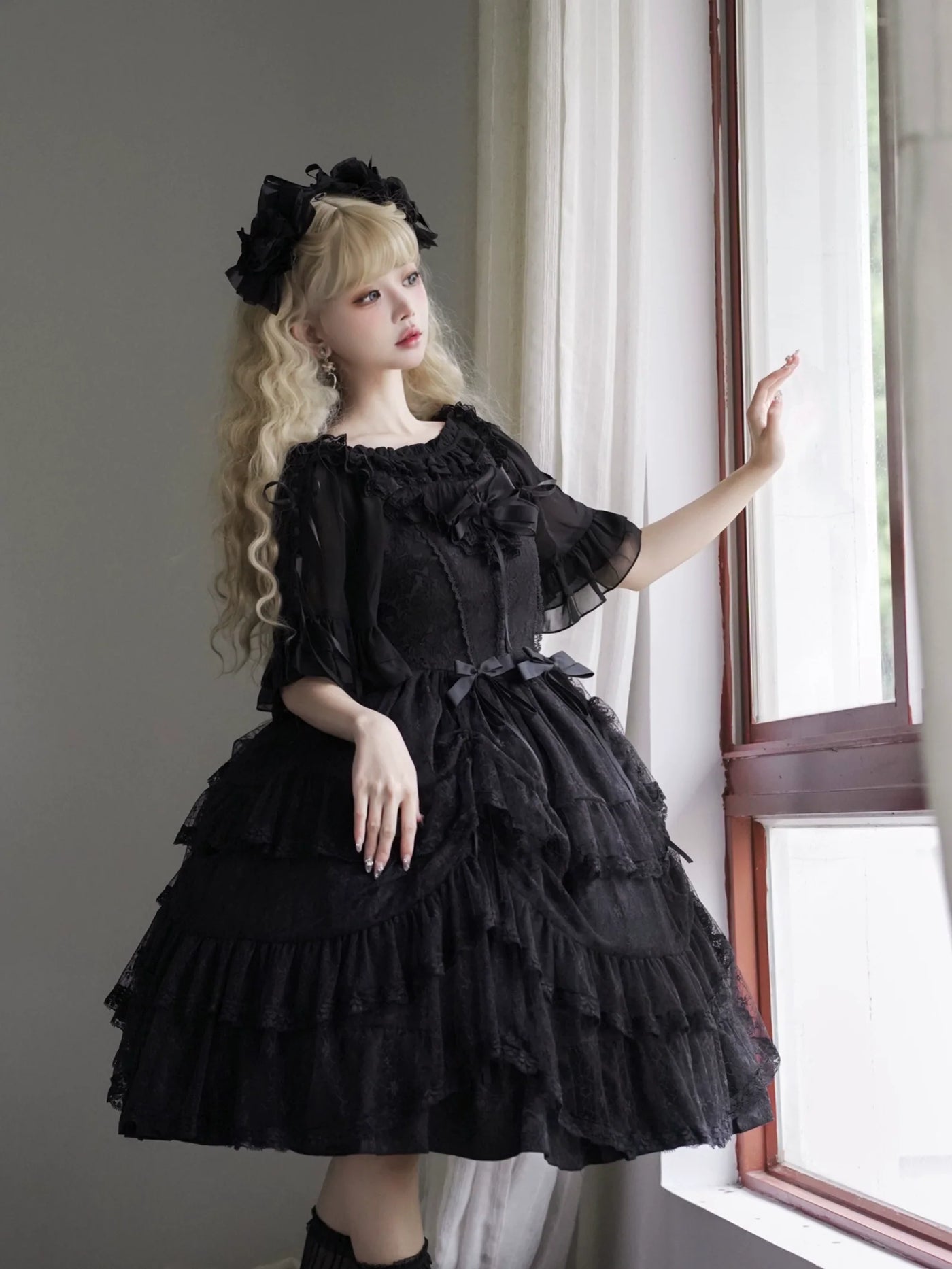 Eieyomi - Iris Love - Gothic Princess Lolita JSK Dress & Elegant Chiffon Top