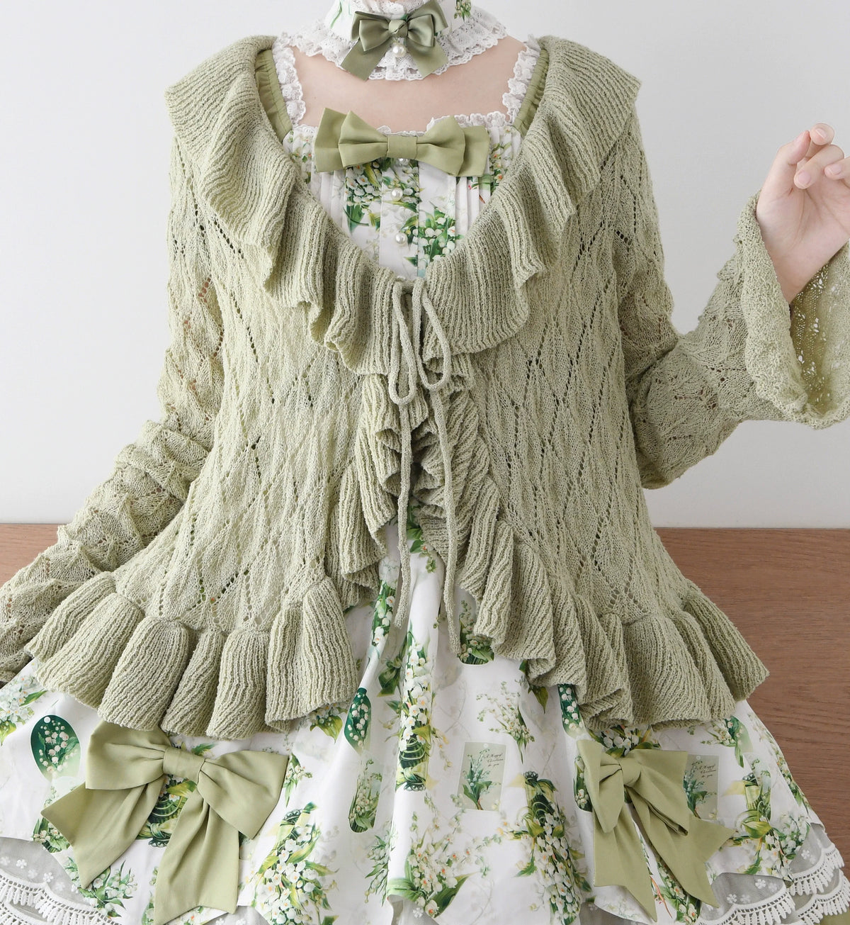 MIST - Sunset Bouquet - Lolita cardigan with diamond openwork knitting - product detail 4