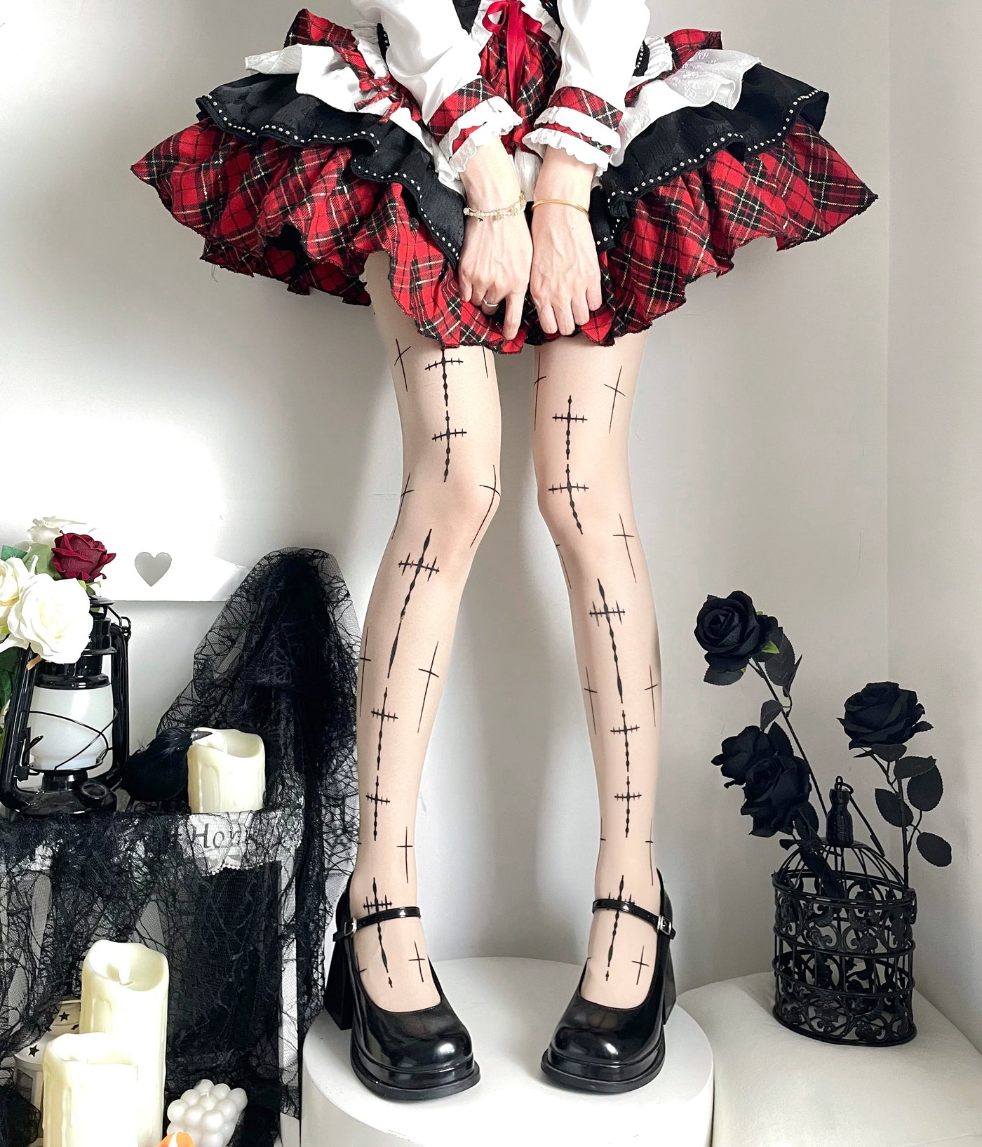 Fantasy Doll - Punk Crosses - Tights with Scattered Cross Print