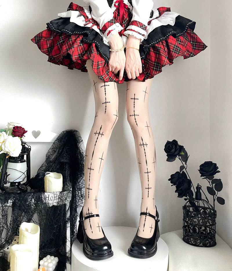 Fantasy Doll - Punk Crosses - Tights with Scattered Cross Print