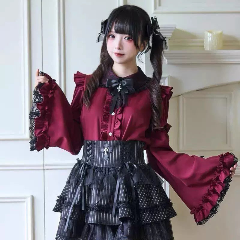 Sweetheart Dream Machine - Night Sparrow - Gothic Lolita blouse with princess sleeves