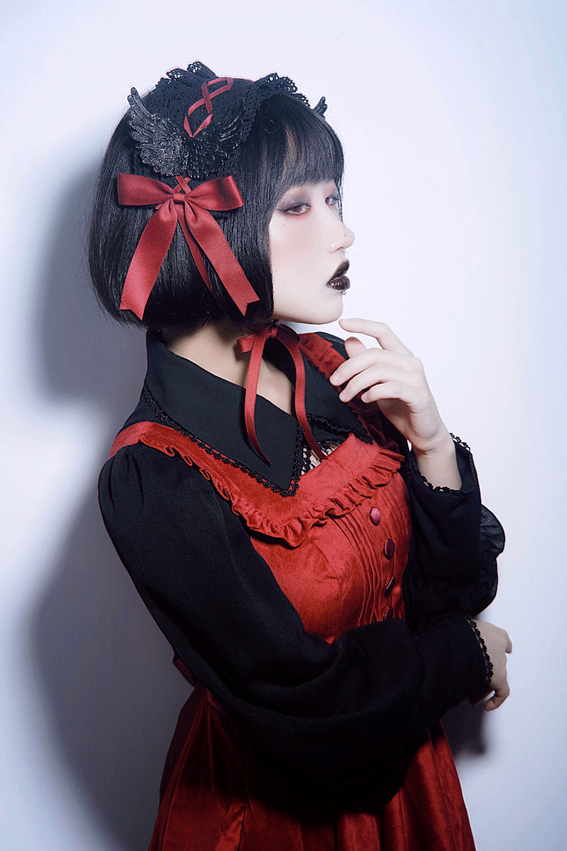 Strange Sugar - Handmade Gothic Lolita Black Red - Hairband Headwear