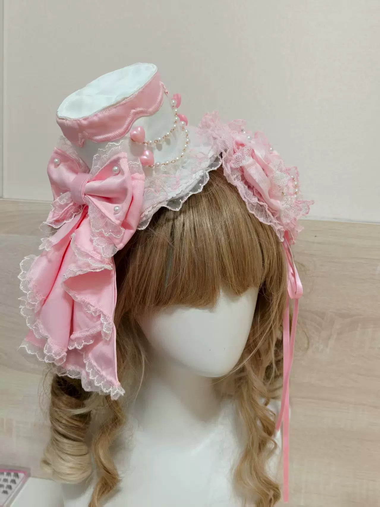 Tata Long Ear - Pearl Princess - White-and-Pink JSK Dress with Pearl Details and Scalloped Layers