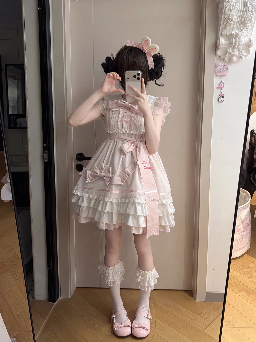 Creamy - Ballet Bow Princess - Pink One-Piece Dress with Tiered Ruffle Skirt