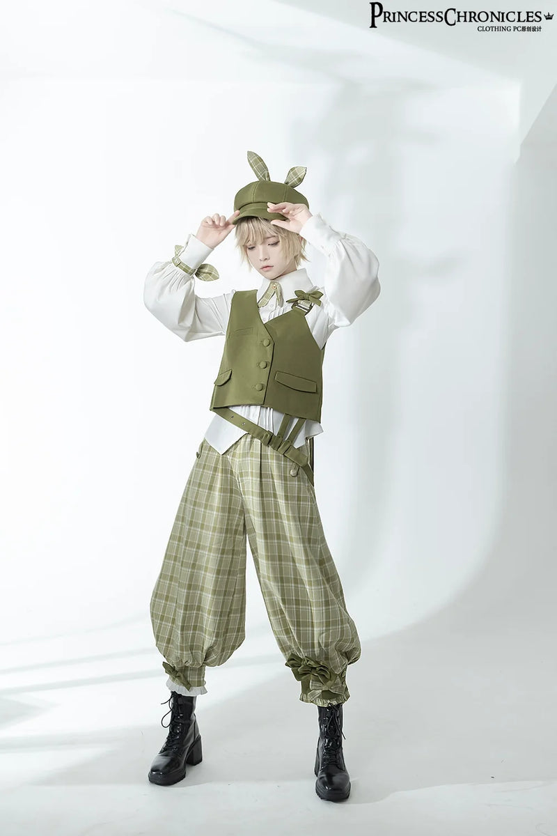 Princess Chronicles - Secret Morning Paper - Ouji Lolita Shirt, Matcha Green Capri Pants