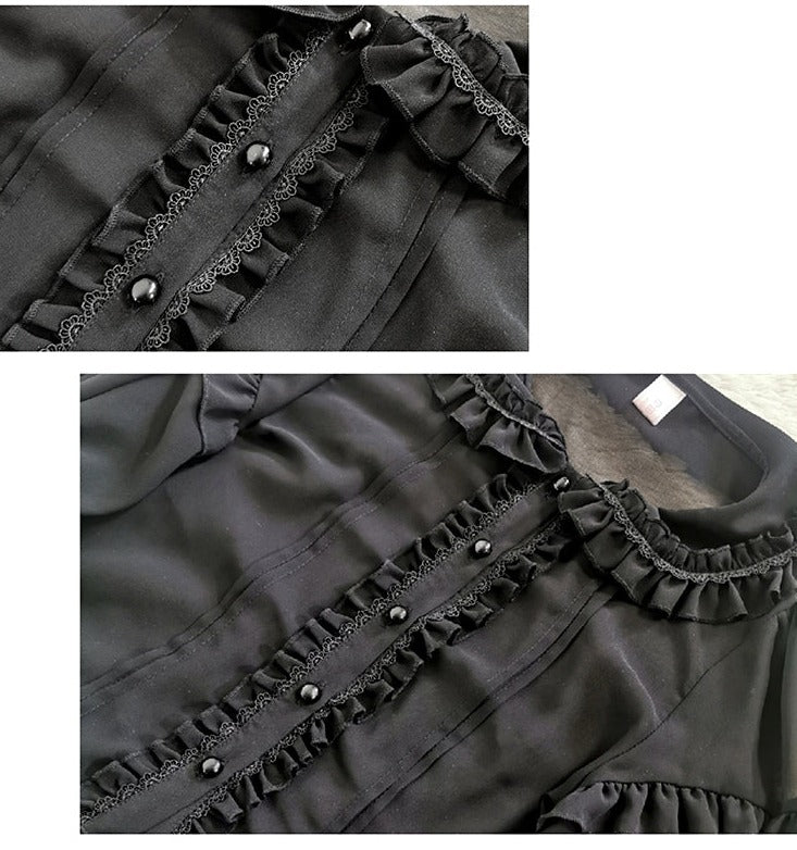 Sakurada Fawn - Plus Size Lolita Shirt Mutton - Sleeve Lace Blouse Innerwear
