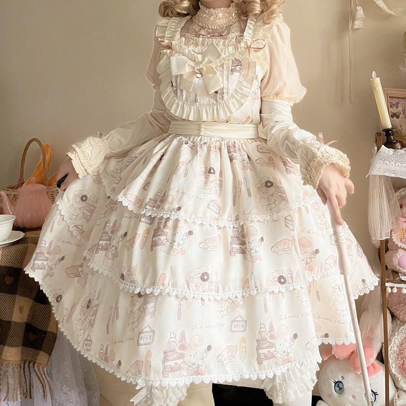 Niu Niu - Plus Size Lolita Jumper Dress - Beige Sweet Short Sleeve JSK Dress