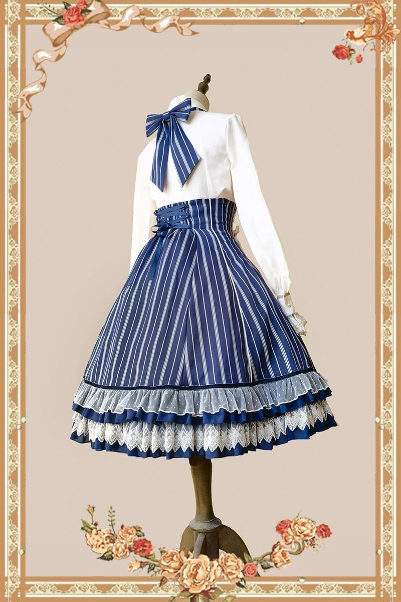 Infanta - Elegant Lolita Stripe High-waist - Jumper Dress Set and Cape SK Skirt