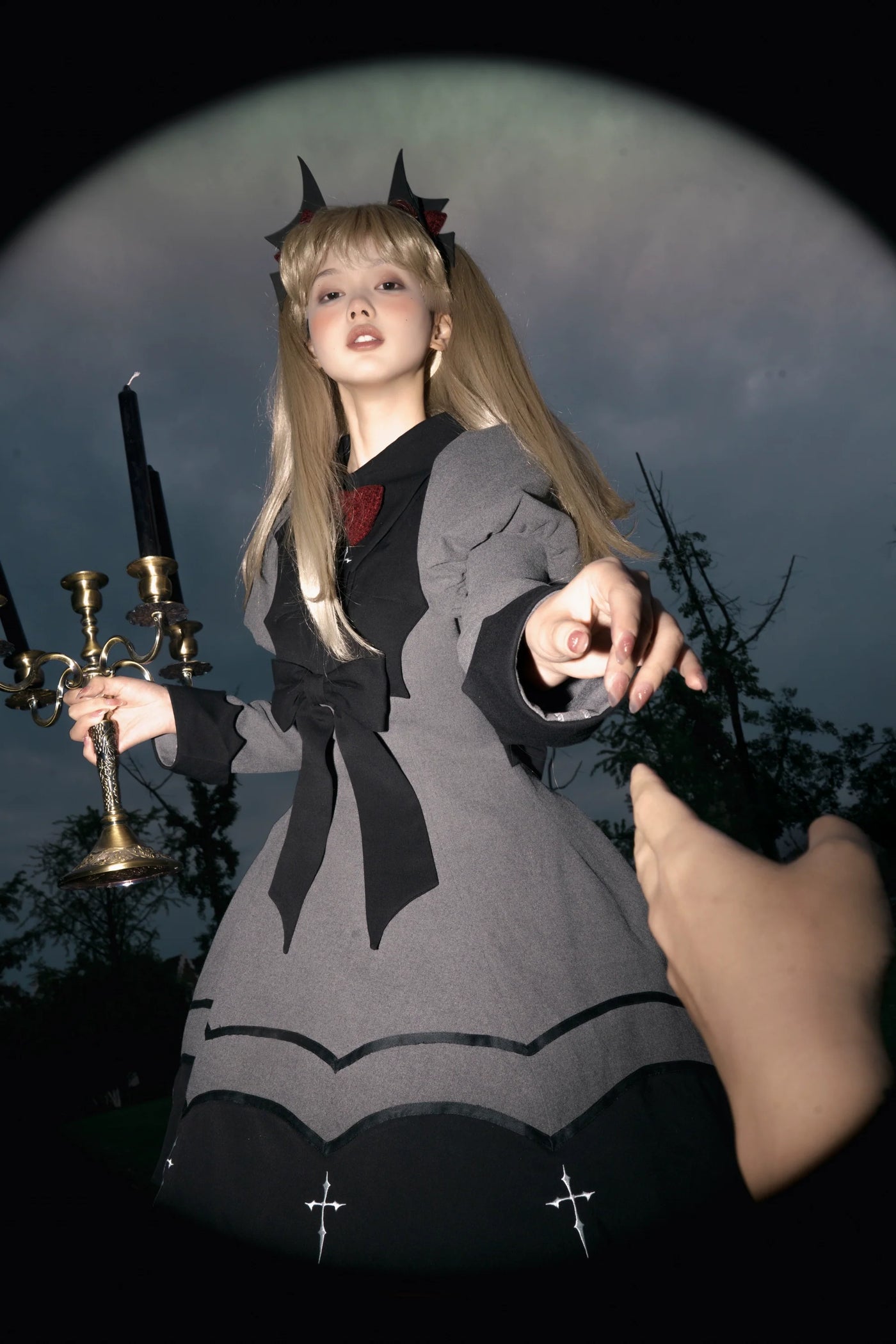 Polaris Lolita - Vampire Princess - Gothic Lolita OP dress with bat designs and Juliet sleeves - product detail 3
