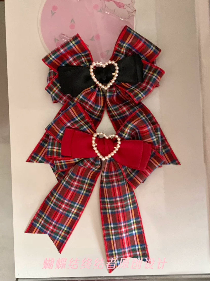 Scottish Plaid Heart Lolita Side Hair Clips — Mixed Hair Clips - One of Each (2)