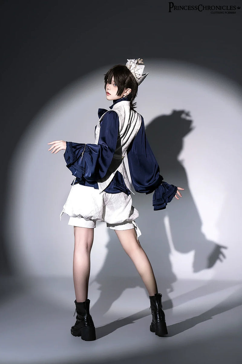 Princess Chronicles - Rabbit Hunter - Ouji Lolita Shirt Sapphire Blue Long Sleeve Blouse