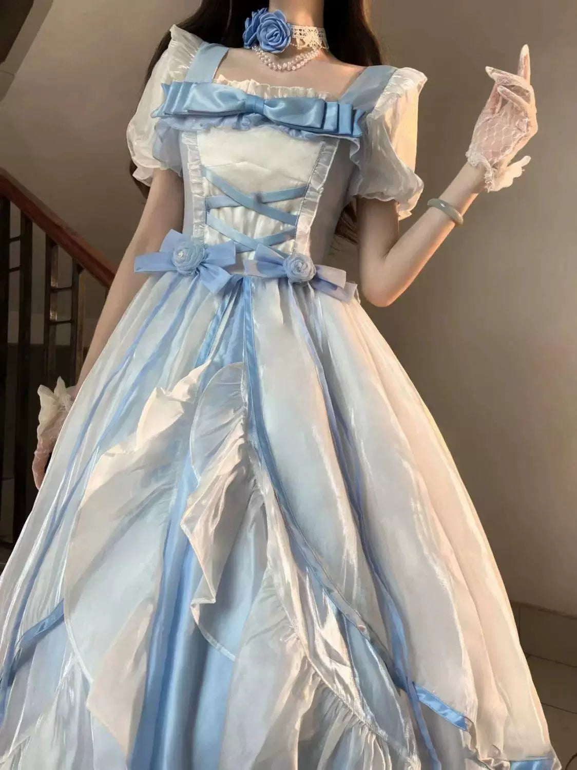 Sweetheart Dream Machine - Bridal Princess - Long Lolita Dress with Tiered Ruffles