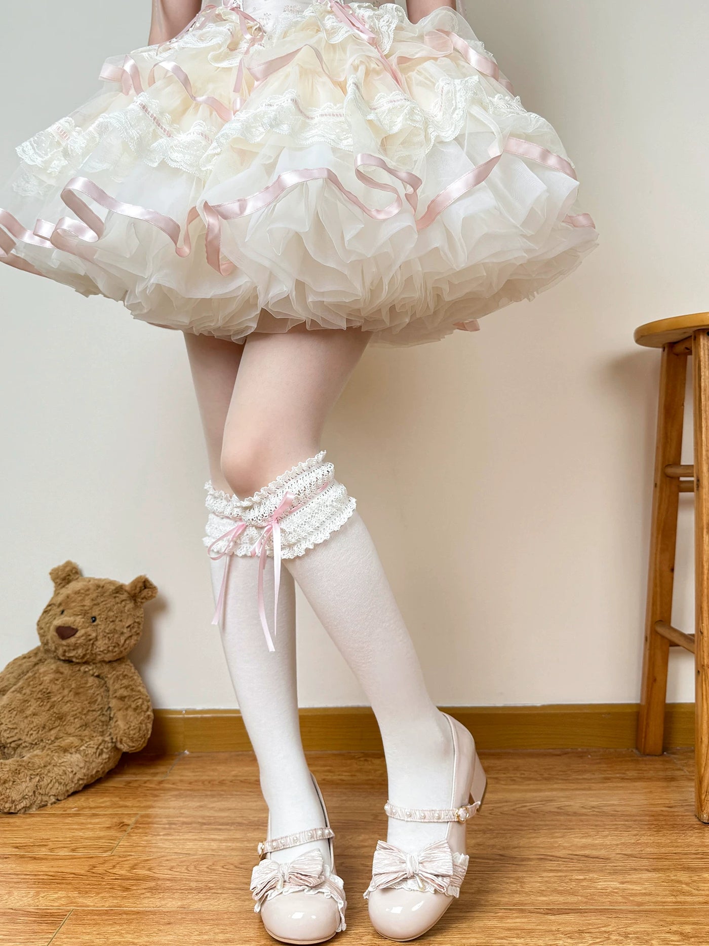 Chubby Bear Tales - Vintage Doll - Lace-Trim Socks with Ribbon Ties in Three Lengths