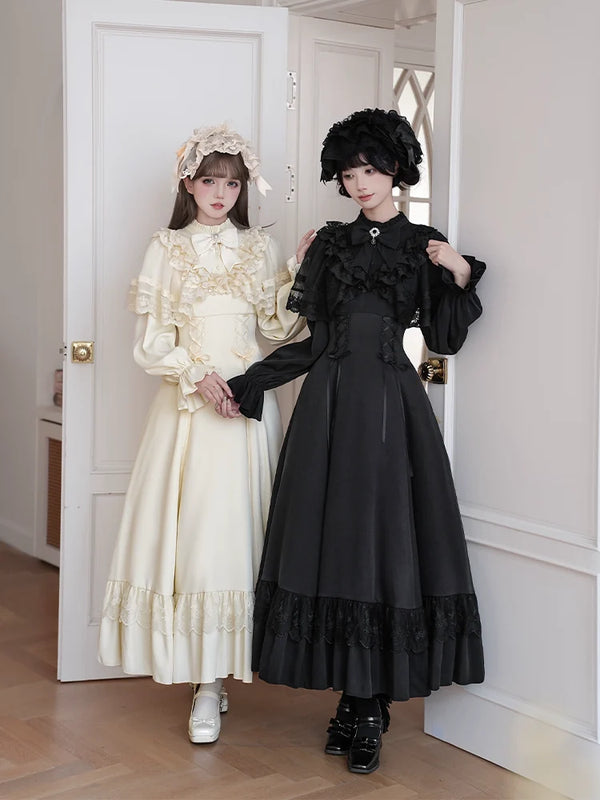 With PUJI - White Daylight - Elegant Lolita Long Sleeve OP Dress, Side Zipper product view