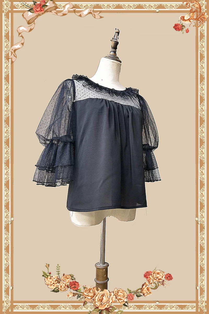 Infanta - Deep Sea Pearl - Chiffon Blouse with Mesh Sleeves