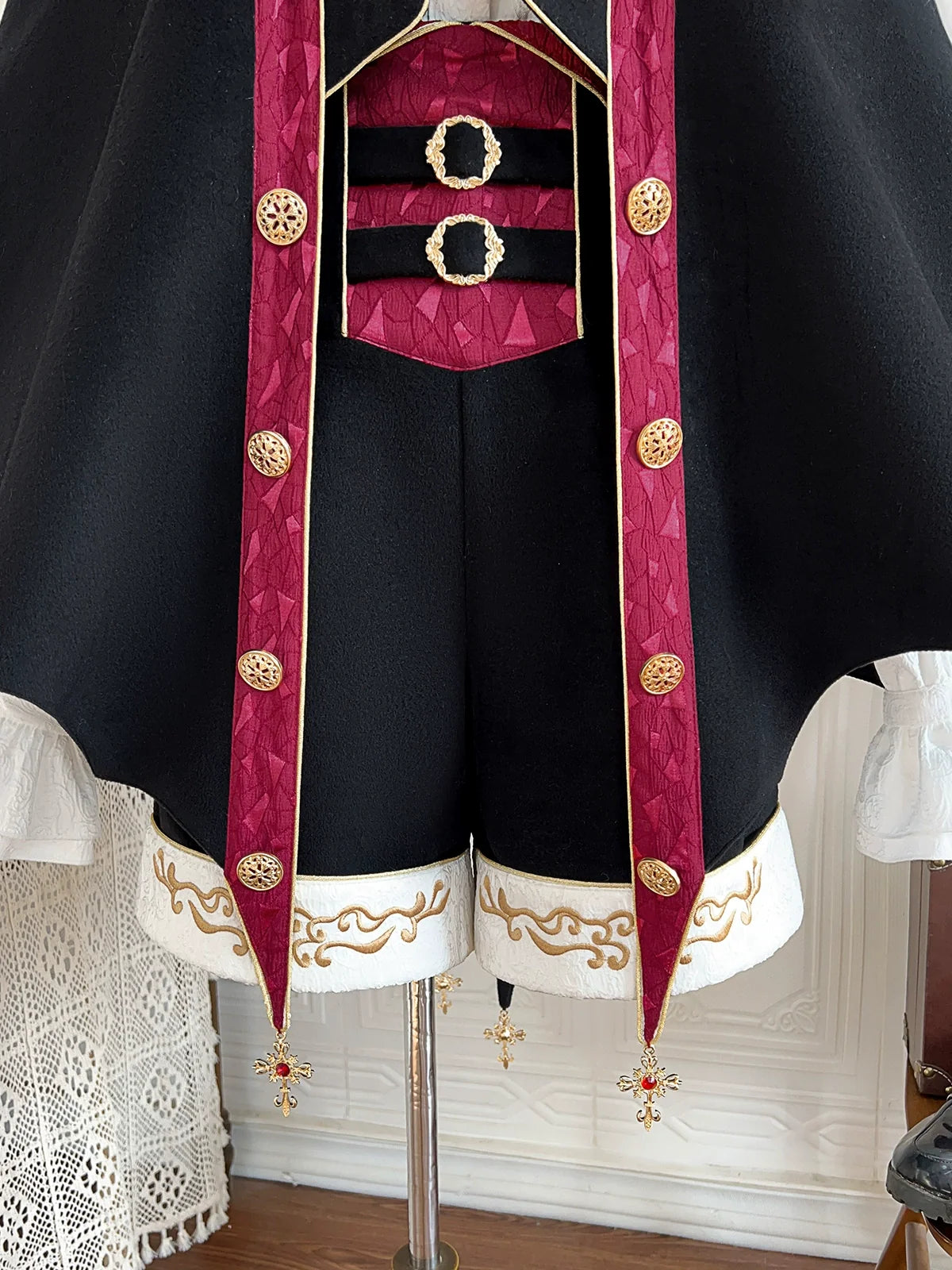 Your Princess - Vampire Youth - Ouji Lolita Bat Shaped Cape Set, Gold Embroidery & Red Accents