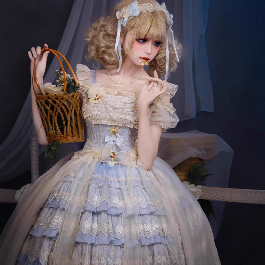 ZhiJinYuan -Tears of Rose- original lolita  short ballet style lo skirt dress JSK Lolita