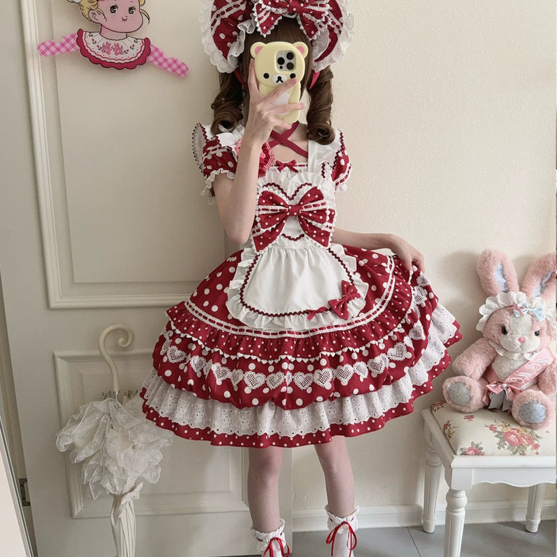 Hanguliang Berry Bobo Polka-Dot OP Dress