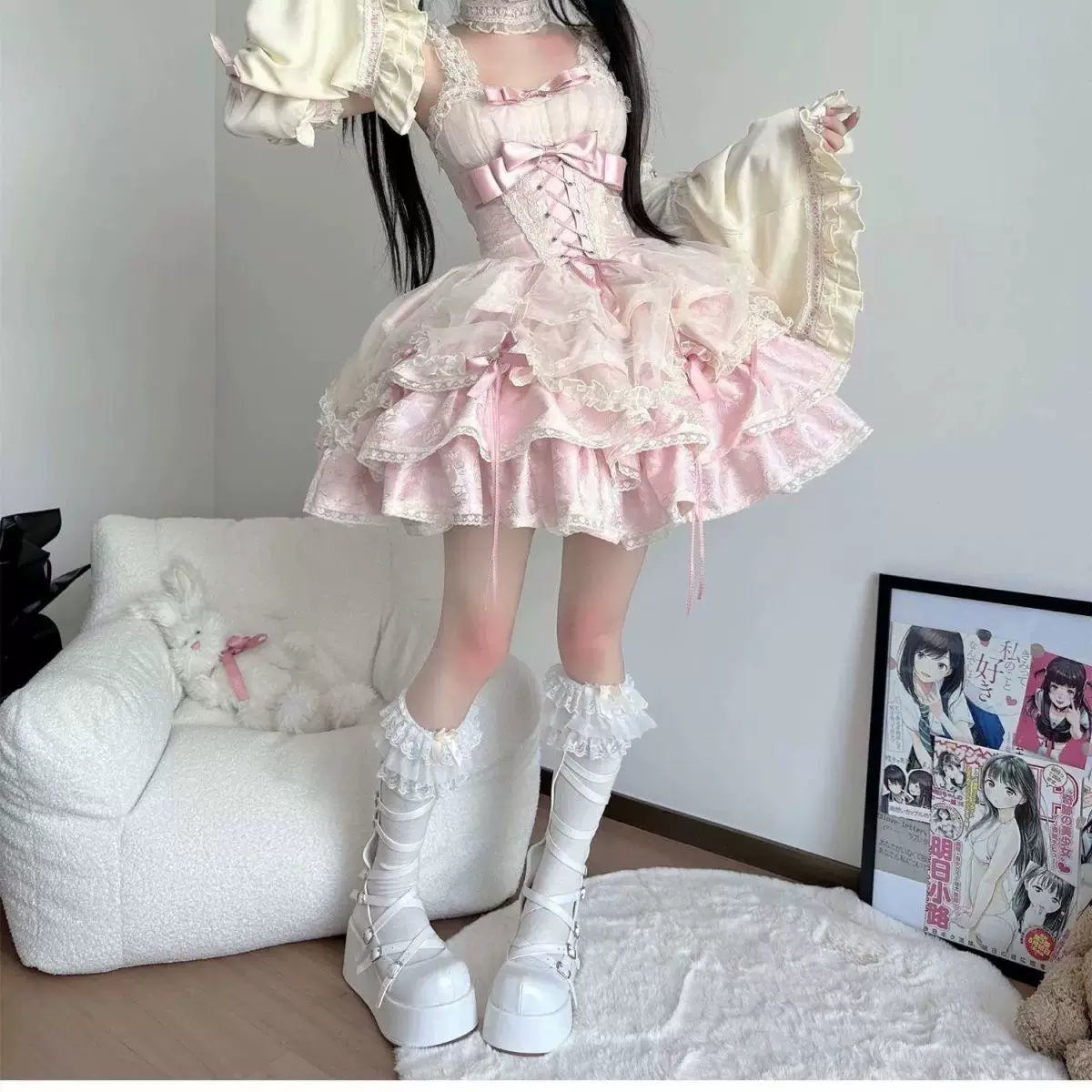 Sweetheart Dream Machine - Rose Butler - JSK dress with layered ruffles and lace-up waist