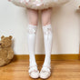 Calf socks, white socks, white ribbon / One Size