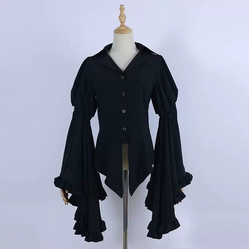 Sweetheart Dream Machine - Vintage Gothic - Ruffled Long-Sleeve Blouse