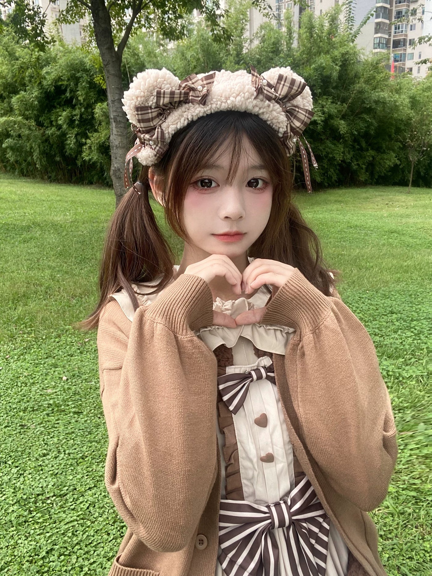 Tata Long Ear - Cocoa Bear - Cocoa Bear JSK with a Coordinated Ruffled Inner Layer