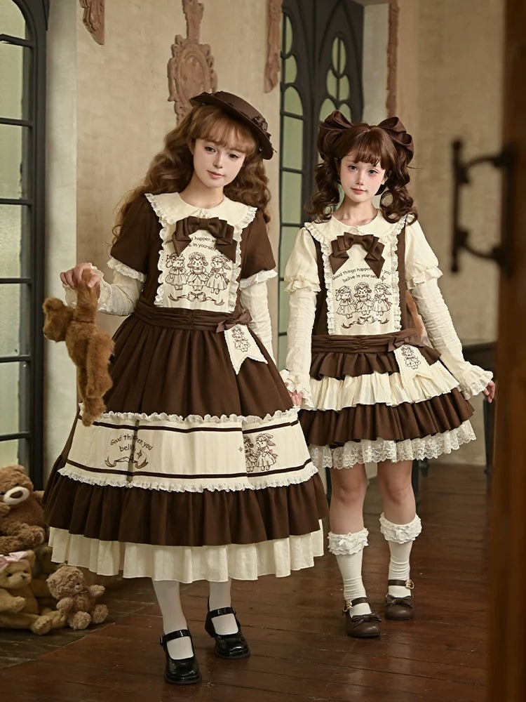 With PUJI - Sugar Frost Tale - Kawaii Lolita OP Button Closure Dress, Lamb & Bunny Embroidery