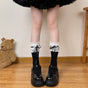 Black socks, black ribbon, mid-short socks / One Size