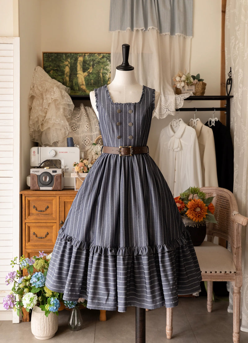 Little Manor - Classical Lolita JSK Dress & Long Sleeve Blouse S Gray JSK