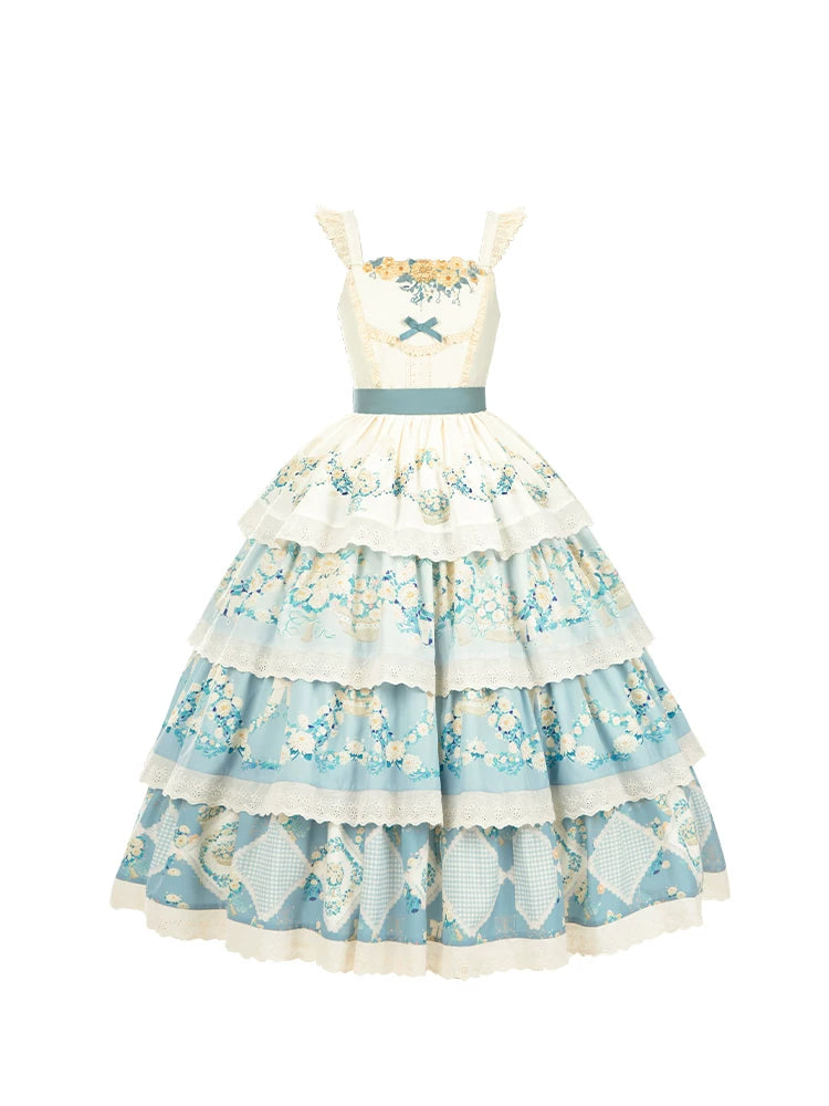 With PUJI - Letter and Poetry - Classic Lolita JSK Suit Four-tiered Twins Dress detail view 5