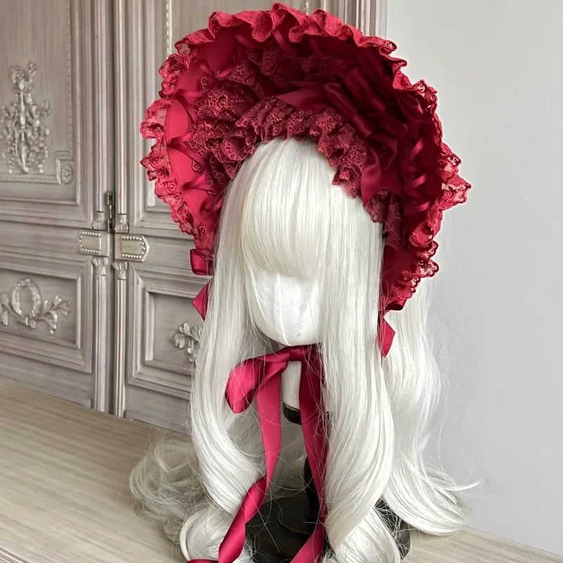 MAID - Gothic Lolita Lace Bonnet Wide Brim - Bow BNT Headwear Headwear