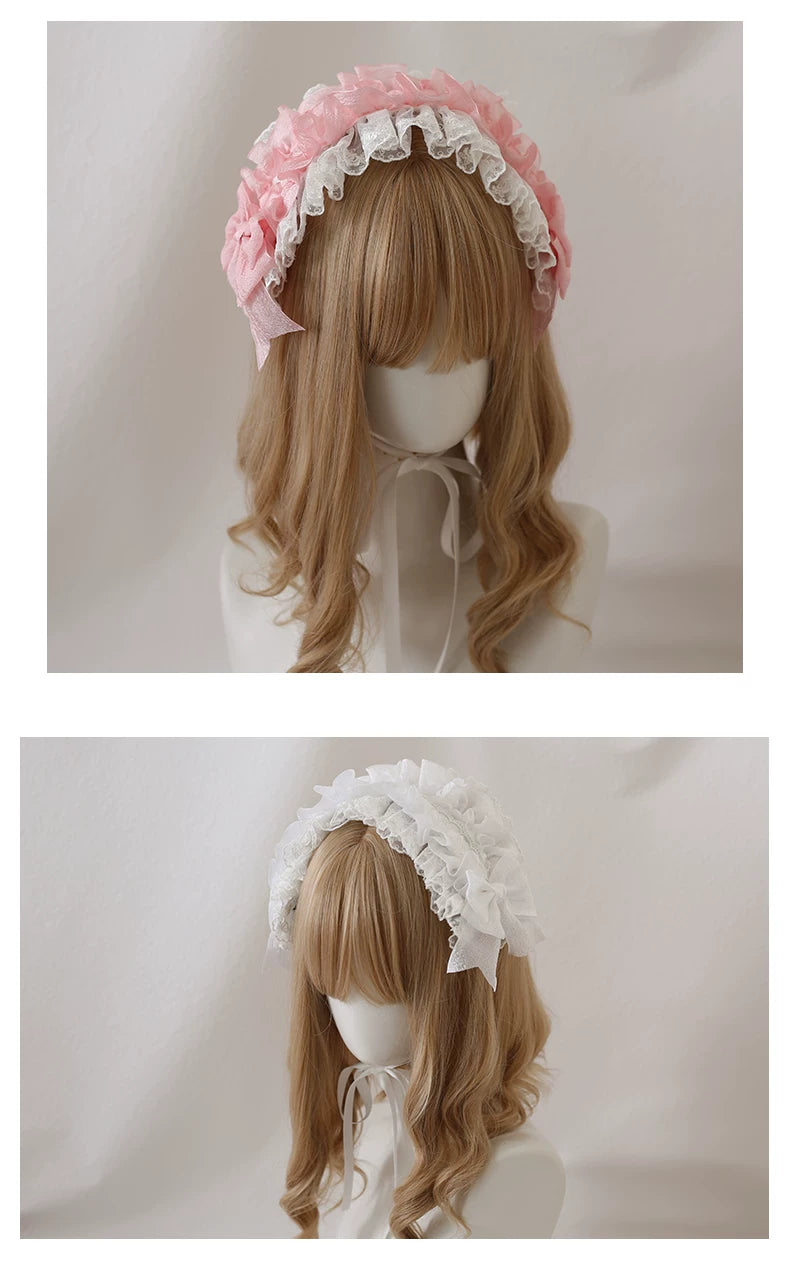 Little Ghost Accessories - Little Bud - Layered Lace Headband with Ribbon Ties