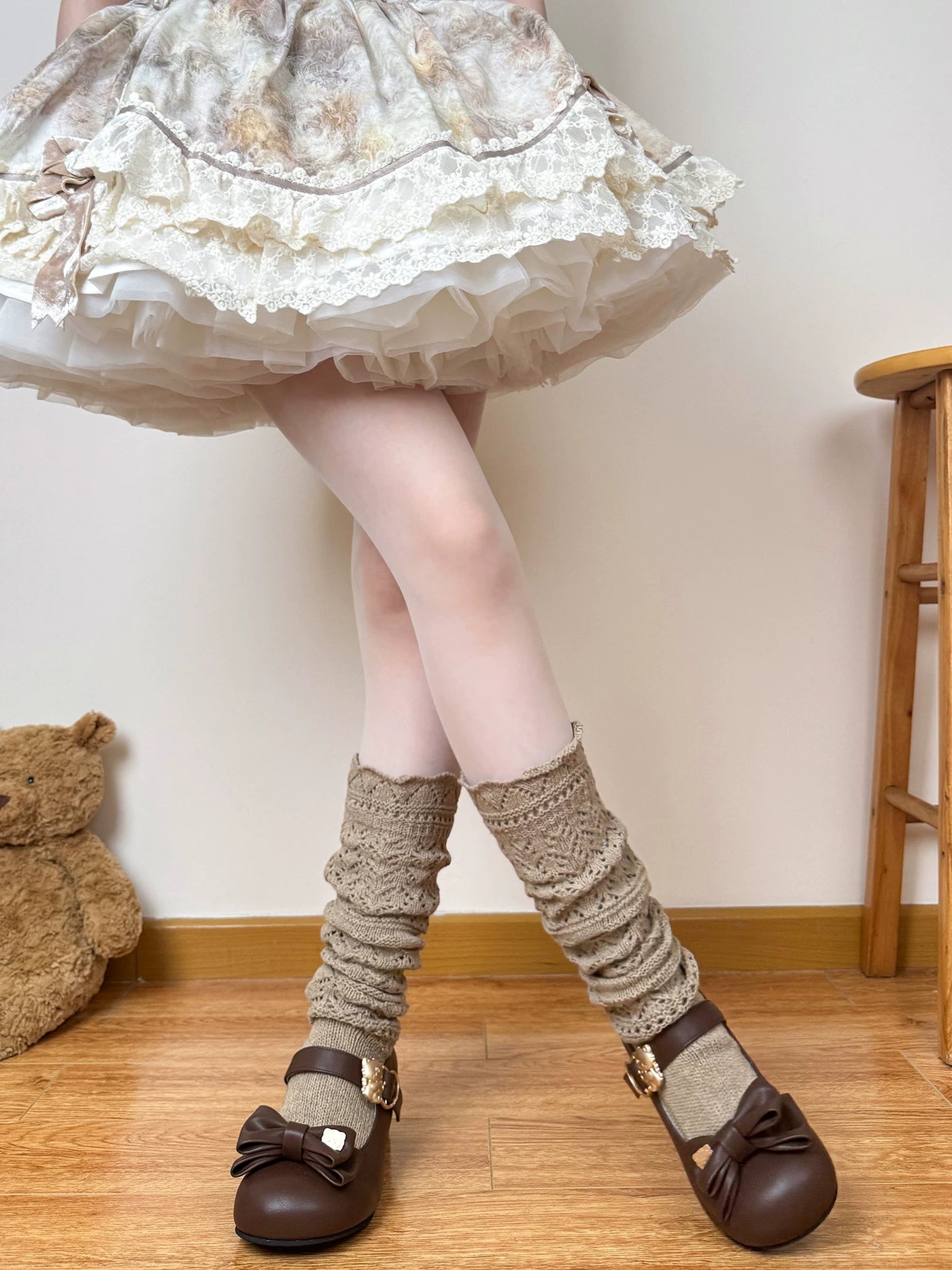 Chubby Bear Tales - Antique Doll - Beige Openwork Slouch Socks