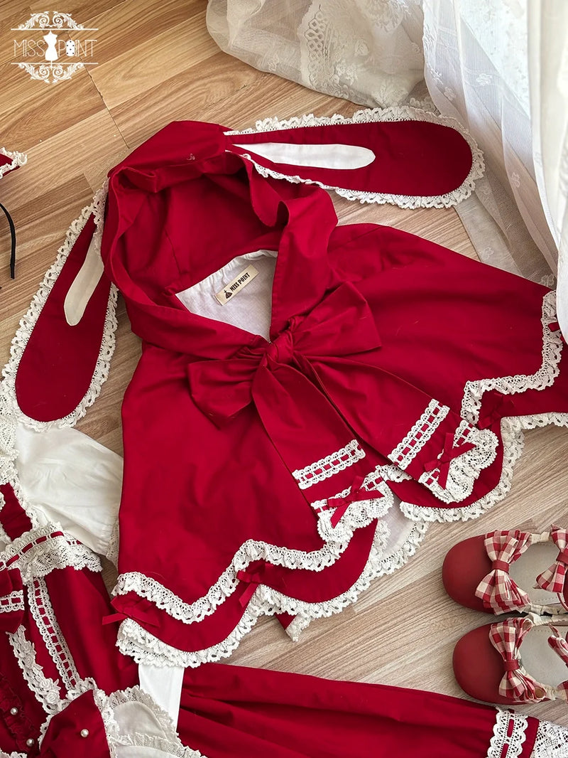 Vintage Petal Rabbit - Pure Cotton Kawaii Lolita Cape With Rabbit Ear Hood 43138:767094
