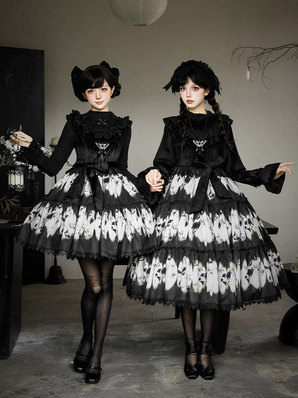 With PUJI - Dead Leaf Butterfly - Gothic Lolita JSK & OP Dress Set, Butterfly Print product view